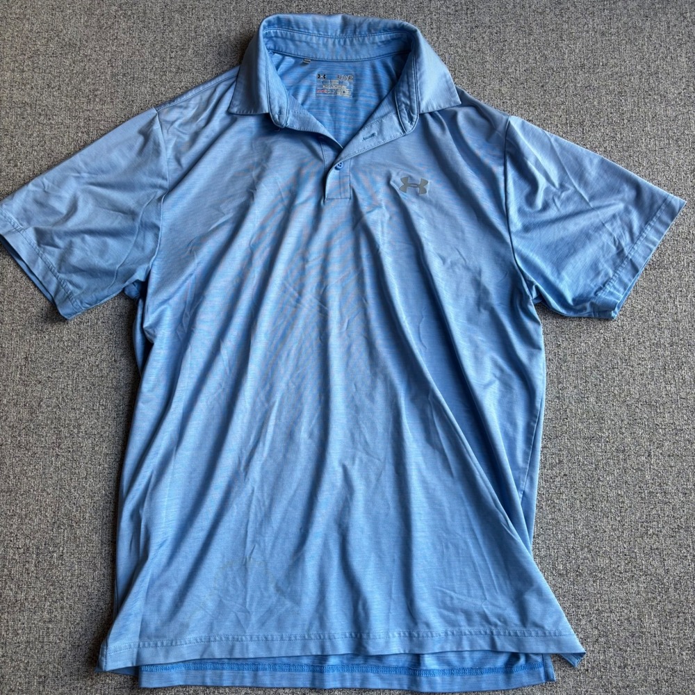 Under Armour Polo Mens XL Blue HeatGear Loose Fit Short Sleeve Golf Athletic